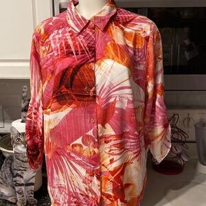 a womens AGB casual roll tab sleeve button front plus size top 1x